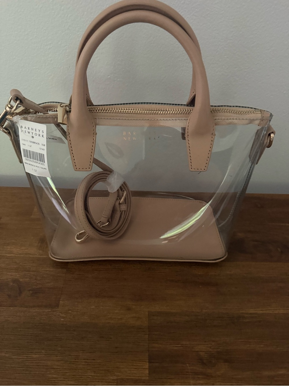 Barneys New York Transparent Tote with Taupe Leather Trim